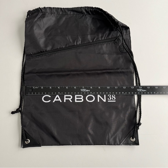 CARBON 38 Nylon Cinch Drawstring Backpack Black Zipper Yoga Gym Bag Travel NWOT - Picture 4 of 6
